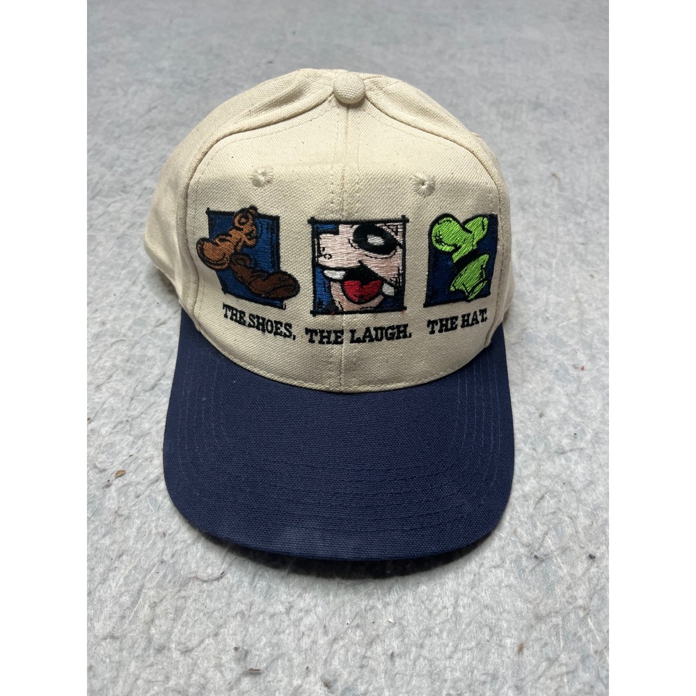Vintage Disney Store Goofy Snapback Hat Cream Navy Blue 90s Embroidered Cap OSFM